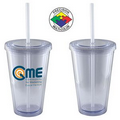 16 Oz. Clear Acrylic Double Wall Chiller Cup & Straw - Screen Printed